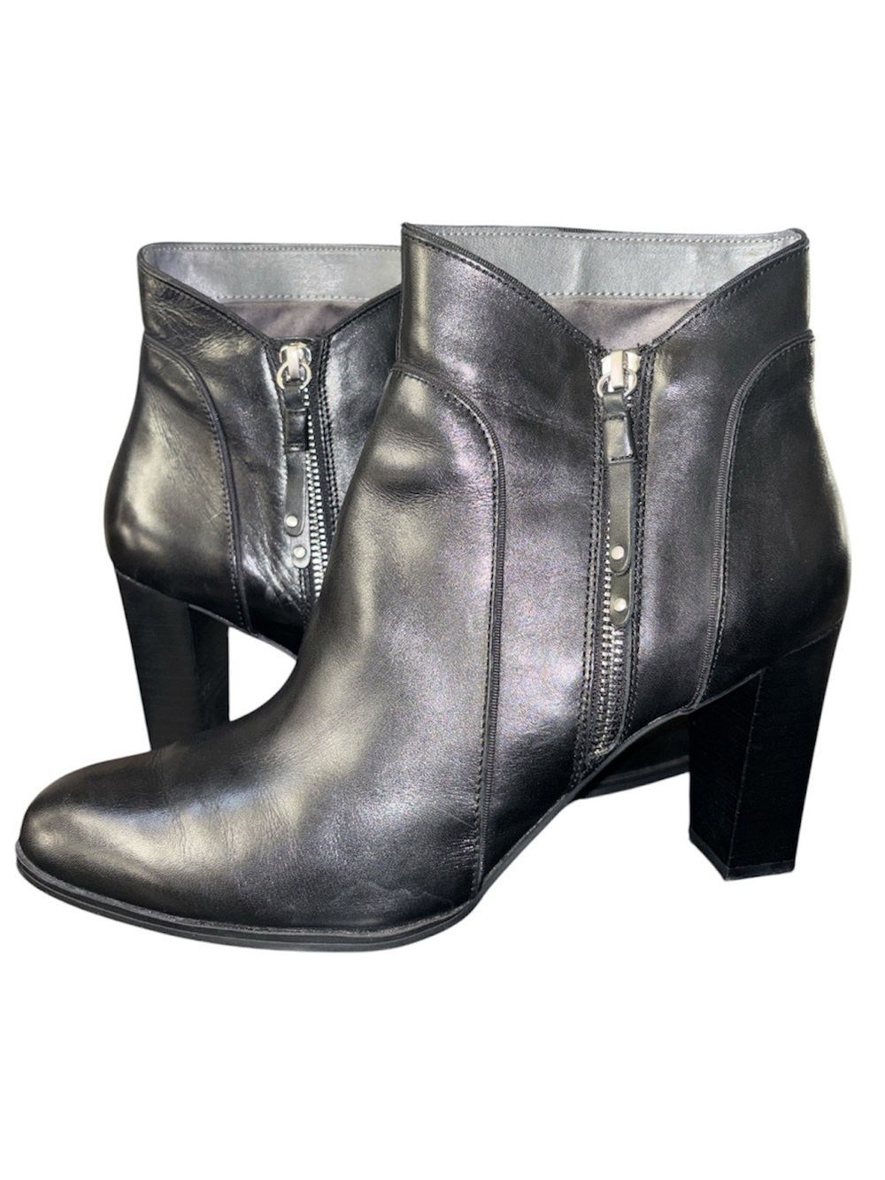 ADRIENNE VITTADINI Taki Soft Calf Black Leather Booties with Side Zipper Details - Picture 6 of 9